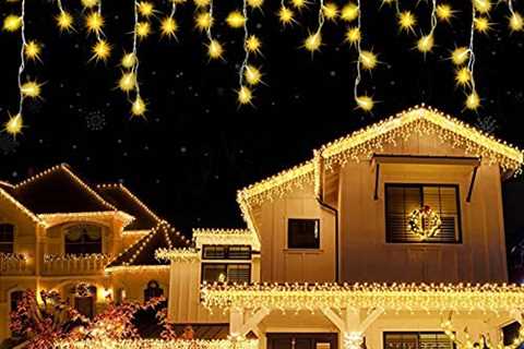 LED Icicle Christmas Lights Outdoor Decorations,400 Led 32ft 8 Mode Clear Wire String Lights with..