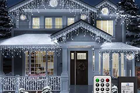 Christmas Lights Outdoor Icicle Lights 486 LED 39ft, Hanging String Lights with 8 Modes Remote,..