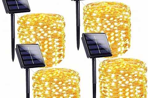 4-Pack 160FT 400 LED Solar String Lights Outdoor, Waterproof Solar Fairy Lights with 8 Lighting..